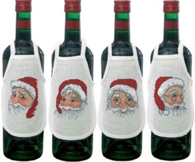 Broderipakning - 4 stk flaskeforklder med nisser