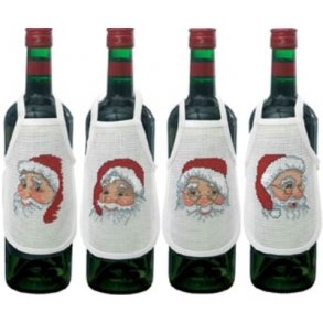 Broderipakning - 4 stk flaskeforklder med nisser