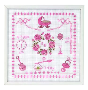 Broderipakning - Fdselsminde pige med krans