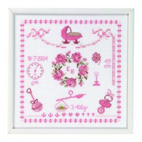 Broderipakning - Fdselsminde pige med krans