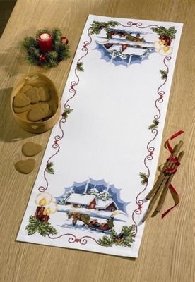 Broderipakning - Julelber - Vinterlandskab med kane