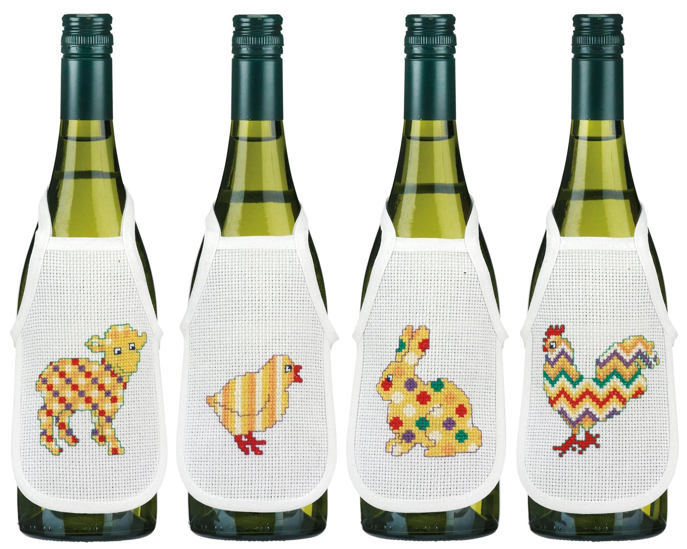 Broderipakning - 4 stk flaskeforklder - Pske i tern