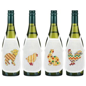 Broderipakning - 4 stk flaskeforklder - Pske i tern