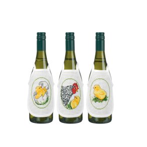 Broderipakning - 3 stk flaskeforklder med pskekyllinger og hnemor