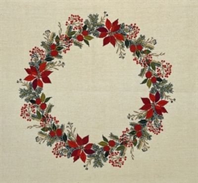 Broderipakning - Juledug med julestjerner og br syet p Aida 130 x 130 cm