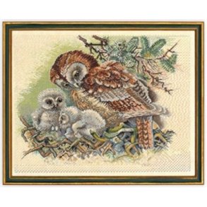 Broderipakning - Uglemor med unger syet p hr