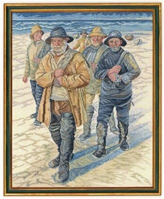 Broderipakning - Fiskere i aftensol