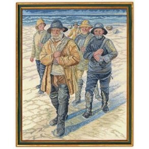 Broderipakning - Fiskere i aftensol