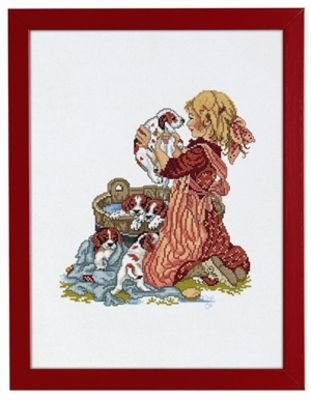 Broderipakning - Pige med hundehvalp