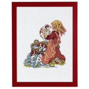 Broderipakning - Pige med hundehvalp