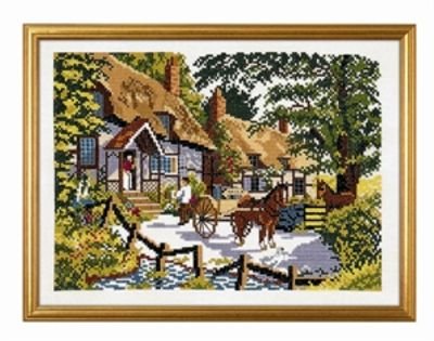 Broderipakning - Engelsk hus med heste