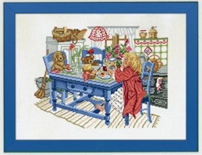 Broderipakning - Pige ved morgenbord