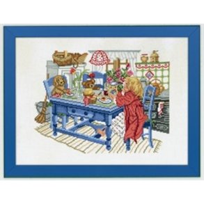 Broderipakning - Pige ved morgenbord