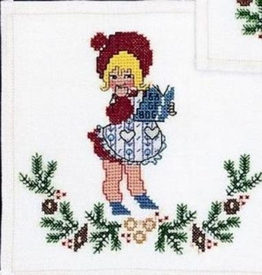 Broderipakning - Mellemlgsserviet med nissepige