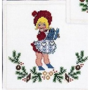 Broderipakning - Mellemlgsserviet med nissepige