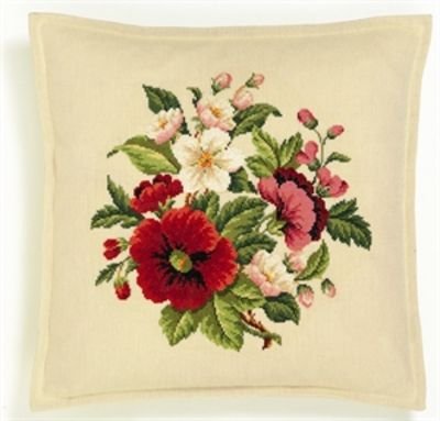 Broderipakning - Pude med valmuer