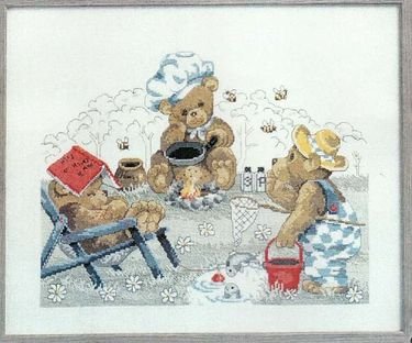 Broderipakning - Bamsefamilie p fisketur p aidastof