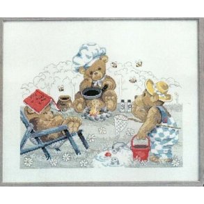 Broderipakning - Bamsefamilie p fisketur p aidastof