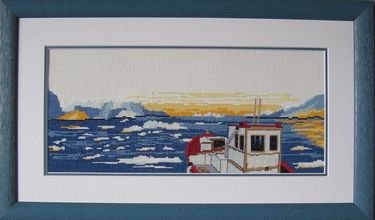 Broderipakning - Grnland solopgang med kutter