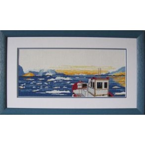 Broderipakning - Grnland solopgang med kutter