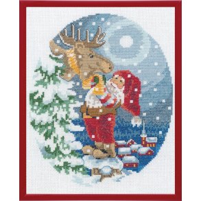 Broderipakning - Julebillede - Nissen m/ elg