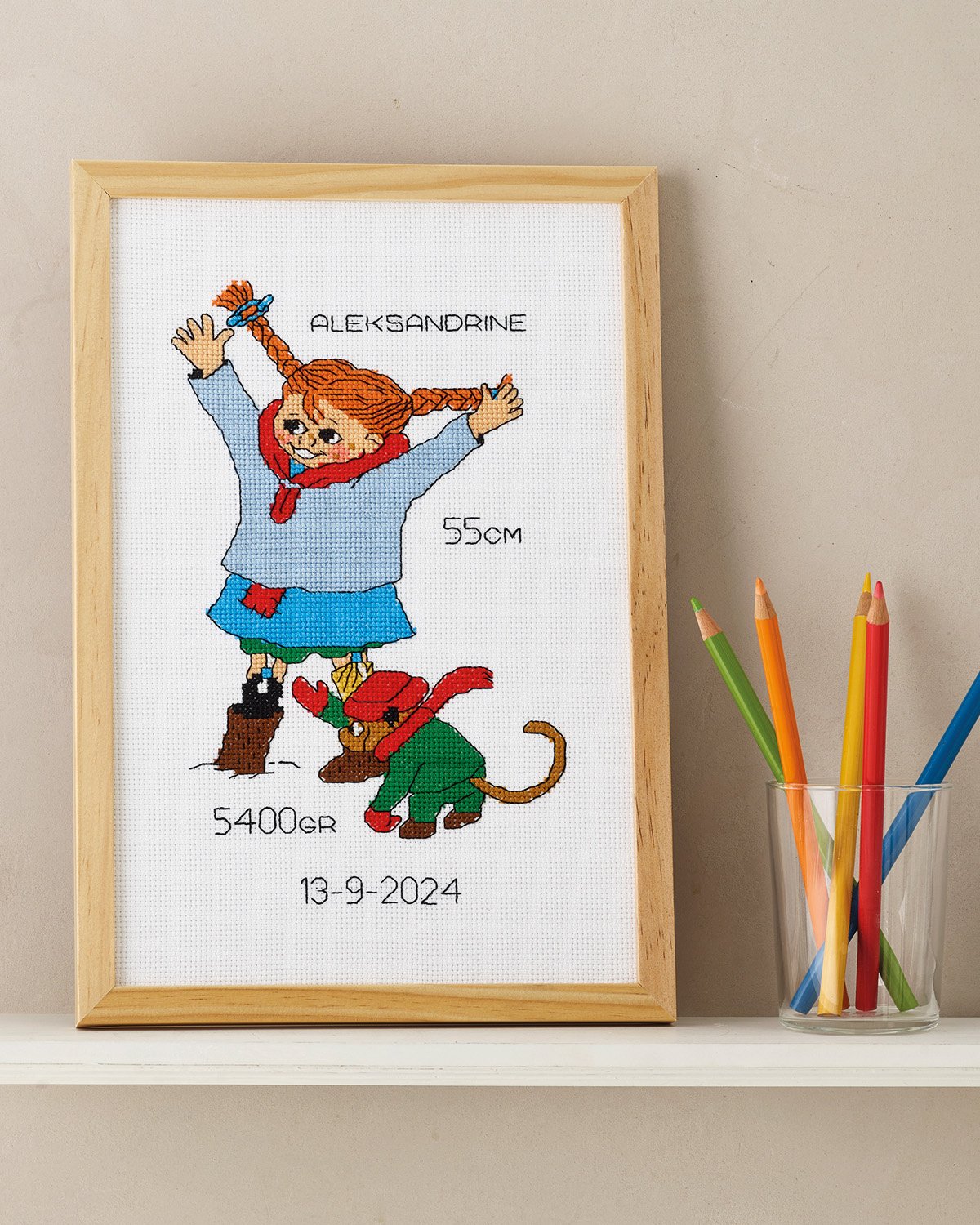 Broderipakning - Fdselsminde / Billede - Pippi i sneen