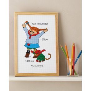 Broderipakning - Fdselsminde / Billede - Pippi i sneen