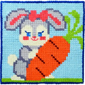 Broderipakning - Billede - Kanin med stor gulerod