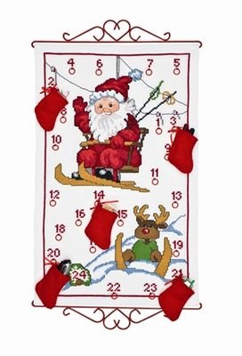 Broderipakning - Julekalender -Julenissen p� ski