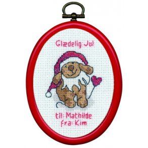 Broderipakning - Julebillede - Nisse hund
