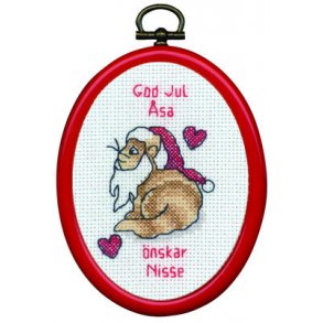 Broderipakning - Julebillede - Nisse kat
