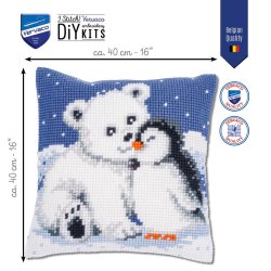 Broderipakning - stramaj pude - Isbjrn med pingvin