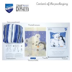 Broderipakning - stramaj pude - Isbjrn med pingvin