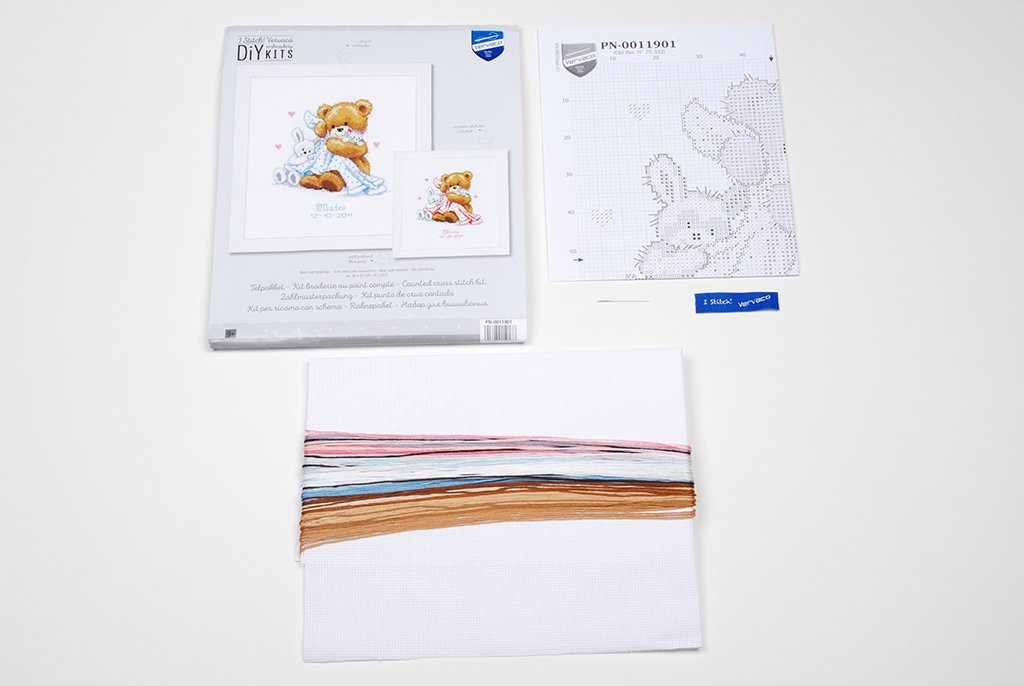 Broderipakning - Fdselsminde - Bamse med tppe