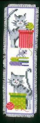 Broderi  - Bogmrke med 2 katte og en mus