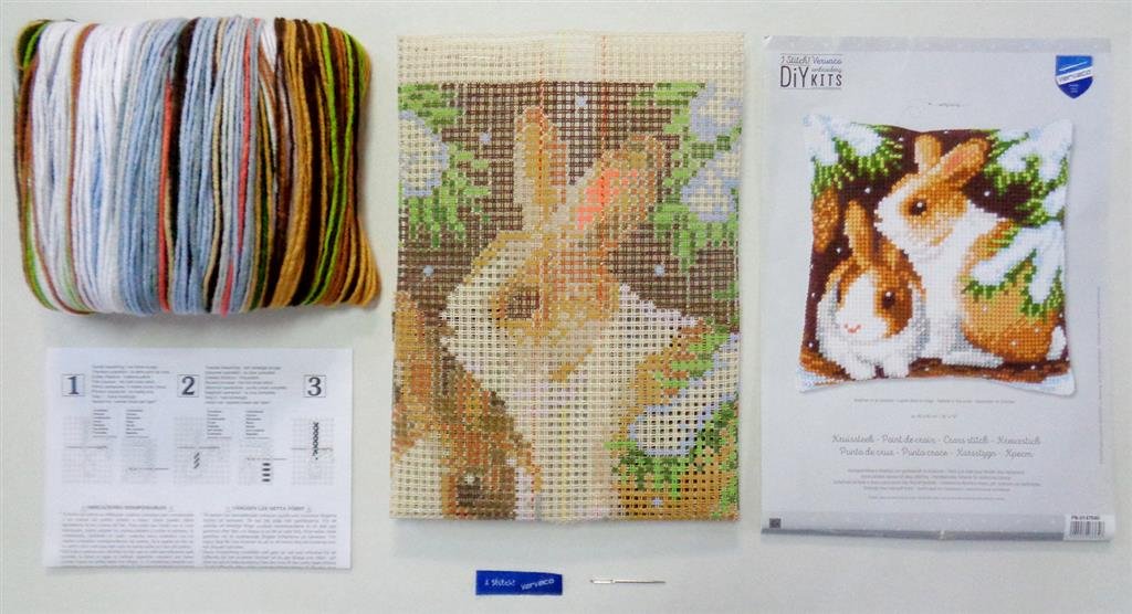 Broderipakning - Pude - Kaniner i sneen