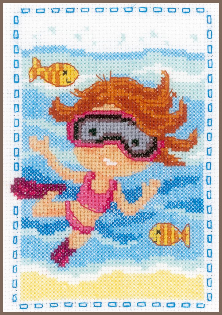 Broderipakning - Billede - Pige svmmer