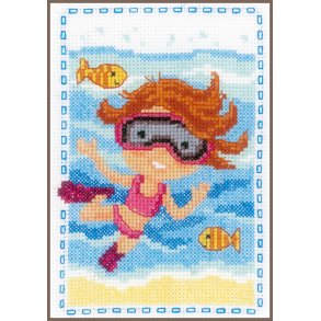 Broderipakning - Billede - Pige svmmer