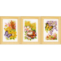 Broderipakning - 3 Sm� billeder - Sommerfugle og blomster
