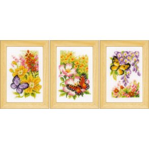 Broderipakning - 3 Sm� billeder - Sommerfugle og blomster