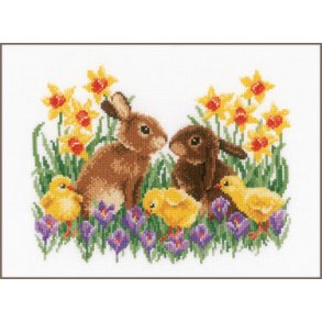 Broderipakning - Billede - Sm harer med kyllinger