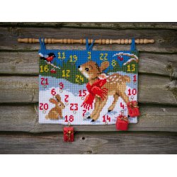 Broderipakning - Julekalender - Bambi med dompap og hare