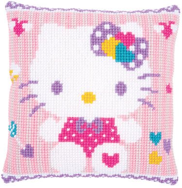Broderipakning - stramaj pude - Hello Kitty i pastel