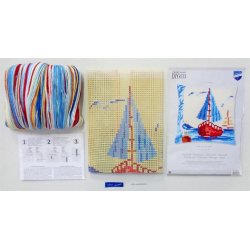 Broderipakning - stramaj pude - Sejlskib p fjorden