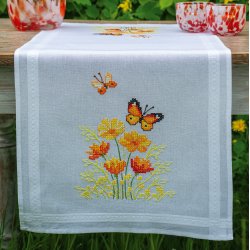 Broderi pakning - bordlber / ptegnet / Orange blomster og sommerfugle