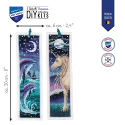 Broderipakning - bogmrke - Delfin og Enhjrning i mneskin