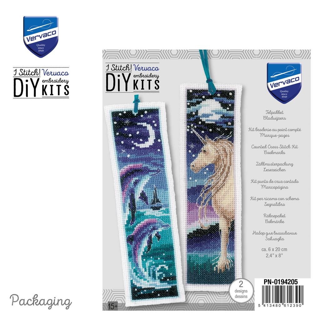 Broderipakning - bogmrke - Delfin og Enhjrning i mneskin