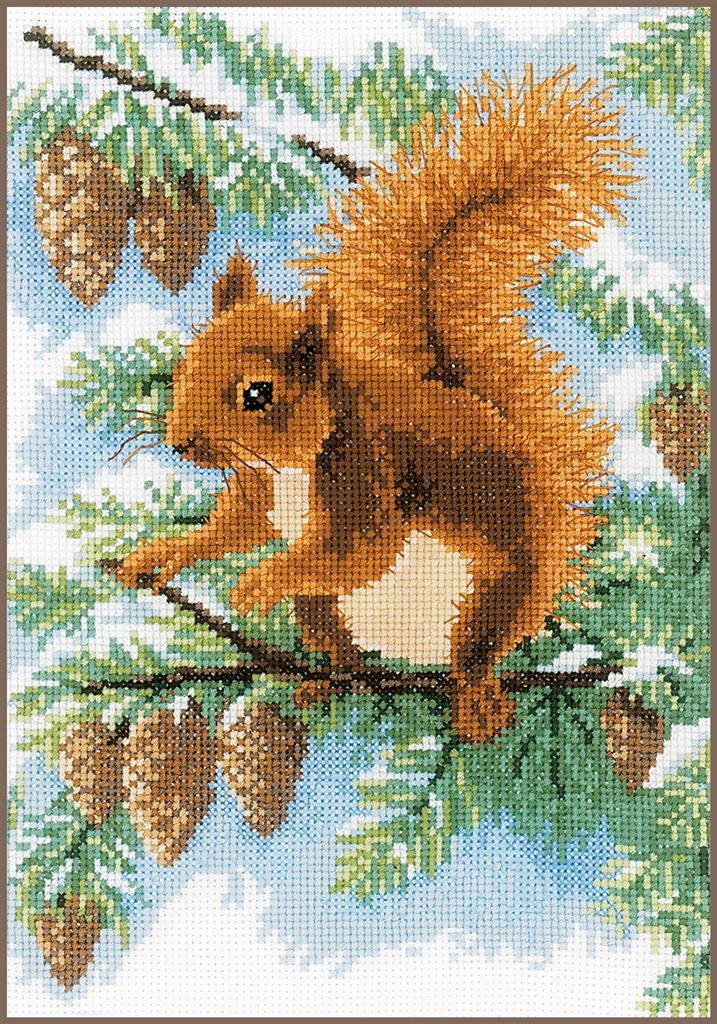 Broderipakning - Billede - Egern i fyrretr