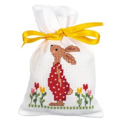Broderipakning - 3 sm poser til pskeg - Kaniner i tullipanhave
