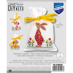 Broderipakning - 3 sm poser til pskeg - Kaniner i tullipanhave